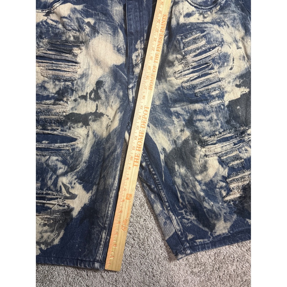 LION DYNASTY Mens Size 50 slim Acid Wash Denim Shorts Shredded Blue Streetwear - Picture 8 of 8